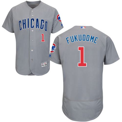 Cubs #1 Kosuke Fukudome Grey Flexbase Authentic Collection Road Stitched MLB Jersey